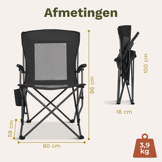TRVLMORE Campingstuhl - klappbar - 120KG Tragkraft - inkl. Tragetasche - Klappstuhl - Angelstuhl - Campingstuhl - Klappstuhl - Schwarz