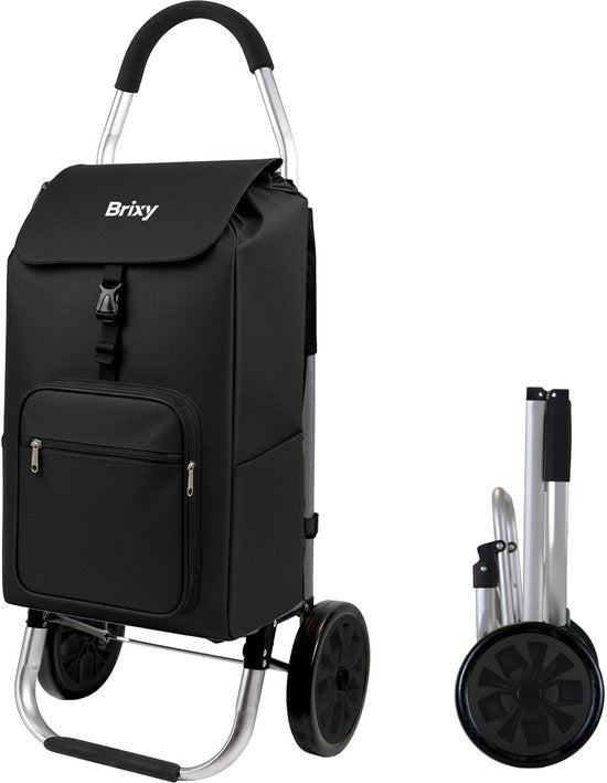 Brixy Einkaufswagen - Zusammenklappbar - Mit Rädern - Abnehmbare Einkaufstasche - Einkaufswagen - Schwarz