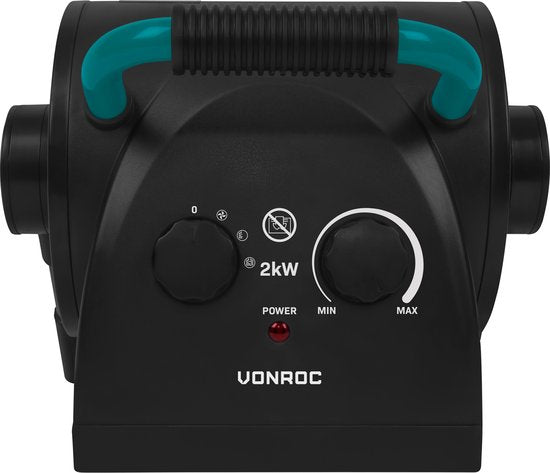 VONROC PRO Elektroheizung - Heizlüfter - Werkstattheizung - 1350W/2000W - Keramik - 3 Einstellungen - Thermostat - 900 kippbar - 20m2