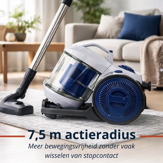 Dirt Devil Staubsauger ohne Beutel DD2503 – Staubsauger 800 W mit HEPA-12-Filter – Zyklonstaubsauger mit Kombibürste, Fugendüse und Möbelaufsatz – Staubbehälter 2,2 l – Weiß/Blau