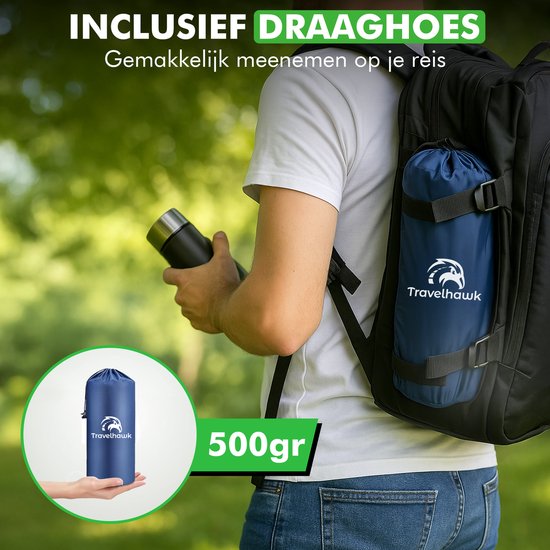 Travelhawk Reisekissen - Camping-Kissen - Nackenkissen - Mini-Kissen - Memory Foam - Inklusive Aufbewahrungsbeutel - Kompakt & Atmungsaktiv - 55x36x11cm