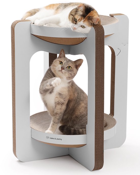 Jake und Jacky Kratzkarton für Katzen – Kratzbaum aus Karton – Kratzbrett – Kratzkorb – Kratzmöbel – Kratzmatte aus Karton – Katzenkorb – Katzenbett – Katzenturm – 52 x 52 x 58 cm