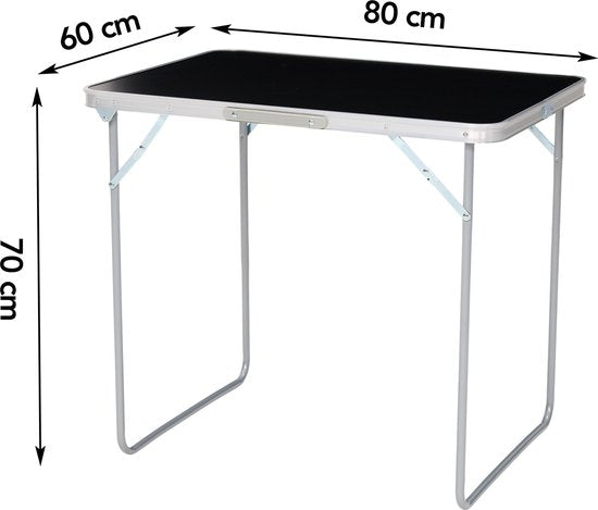 Infinity Goods Campingtisch - Klappbar - Gartentisch - 80x60x70 cm - Outdoor/Indoor - Tragegriff - Kompakt - Aluminium - Schwarz
