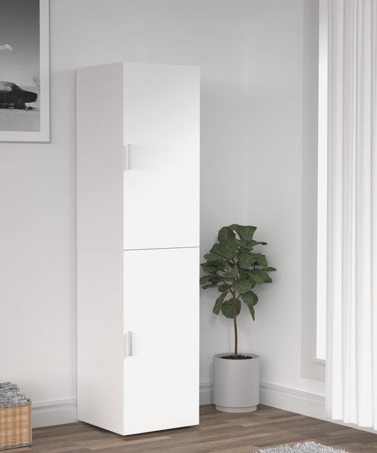 Kleiderschrank schmal hoch - Einlegeböden und Hängeteil - weiß