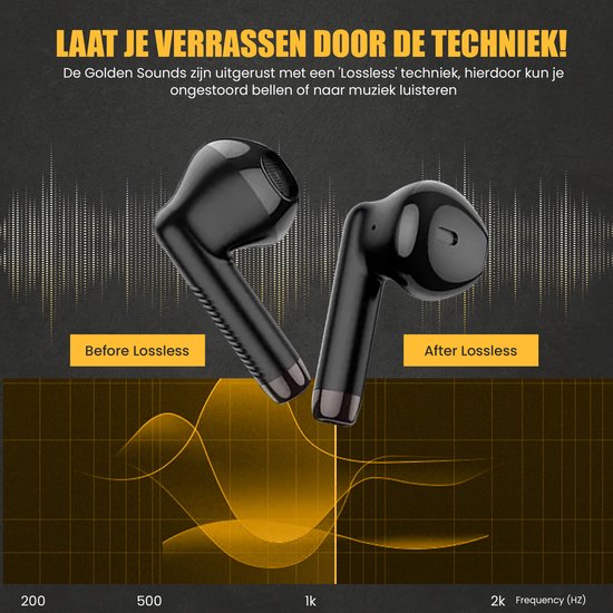 Golden Sound - Kabellose Ohrhörer - Bluetooth 5.1 und universelle Passform - mit Ladegerät und Smart-Touch-Funktionen - für Sport und Freisprecheinrichtung - schwarzer Kunststoff