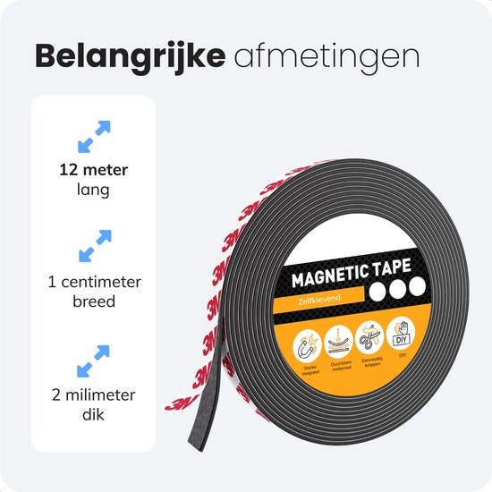 Selbstklebender Magnetstreifen - 12m - 1cm breit - Magnetstreifen - Werkzeuge - Messer - Magnete - Magnetband - Magnetisch - Whiteboard - Klebeband schwarz