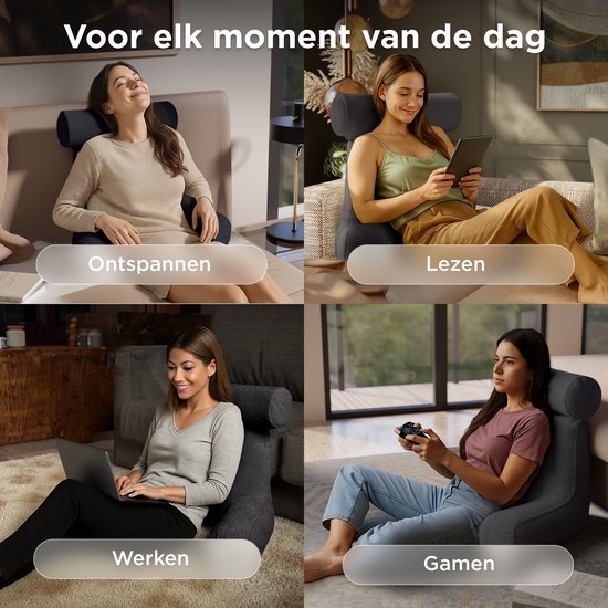 Cozysense® - Lesekissen - Bett-Lesekissen - Buchsitz - Ergonomisches Sitzkissen mit Bouclé-Stoff - Buchkissen - Lesekissen - Großformatige Stütze für Rücken, Nacken und Arme - Relax-Kissen - Verstellbare Polsterung - CertiPUR® - Abnehmbarer Bezug - Grau