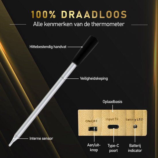 MostEssential Smart Meat Thermometer - Drahtlos - 80M Reichweite - 36 Stunden Betriebszeit - Bluetooth 5.2 - 2000mAh Batterie - Doppelsonde Edition
