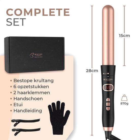Bestope 6 in 1 Lockenstab mit Aufsätzen - Keramischer Lockenstab - 13 bis 32 mm - Roségold