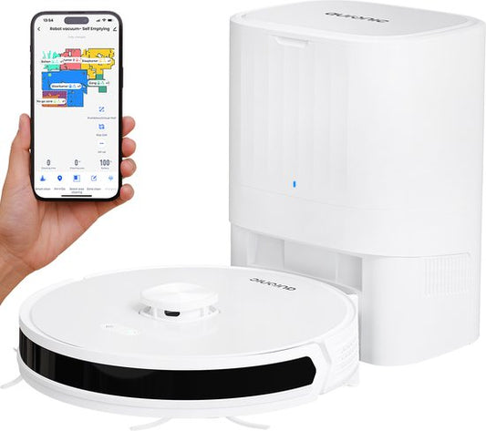 Auronic Staubsaugerroboter - Mit Wischfunktion - WiFi und App - Ladestation - Haustiere - Wischroboter - Lasernavigation - Automatische Entleerungsstation - Weiß