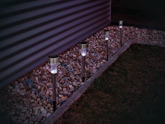 Perel Gartenlampe Solar 37 X 5.5 Cm Edelstahl Silber/Weiß
