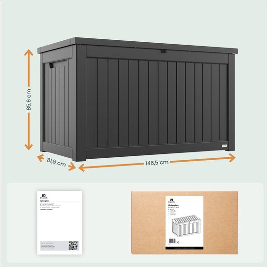LifeGoods Aufbewahrungsbox - 870L - Kissenbox - Wasserdicht - Garten-Kissenbox - Rostfrei - Gartenbox - 146.5x81.5x85.6 cm - Schwarz