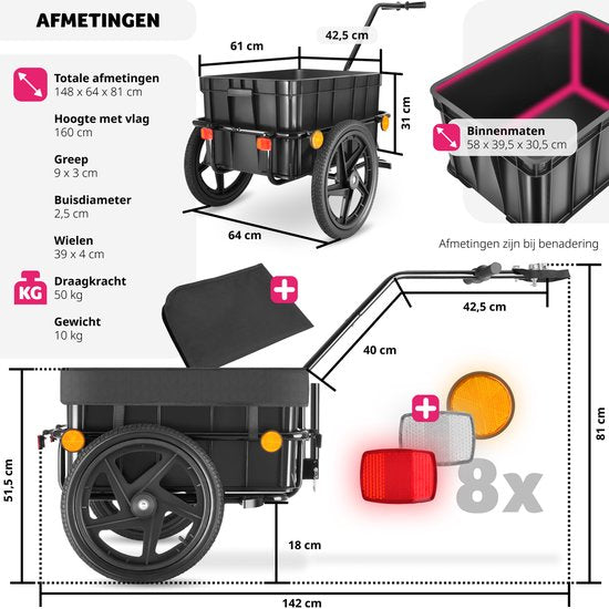 tectake® 2-in-1 Fahrradanhänger - Gepäckwagen und Kinderwagen - Anhänger für Fahrräder, Mountainbikes und eBikes - Transportanhänger mit Deichsel - Mit Plane und Luftbereifung - Maximale Tragfähigkeit 50kg