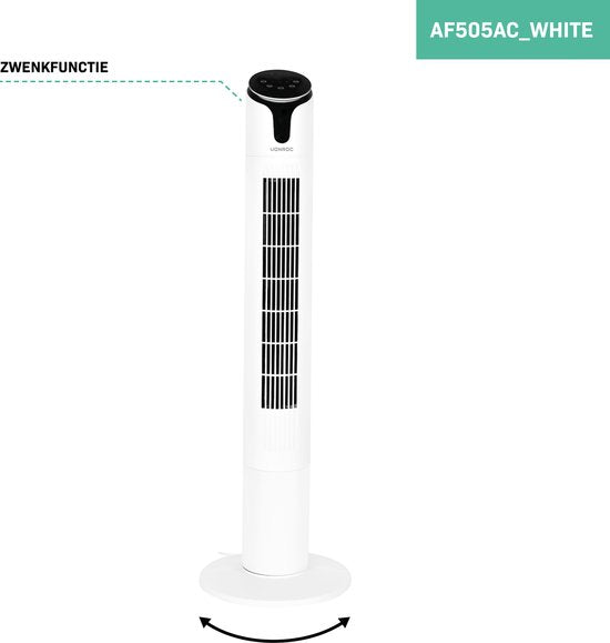 VONROC Luxe Ventilator - Turmventilator - Höhe 110 cm - Inkl. Fernbedienung - 3 Geschwindigkeiten - Swing-Funktion - 15-Stunden-Timer - weiß