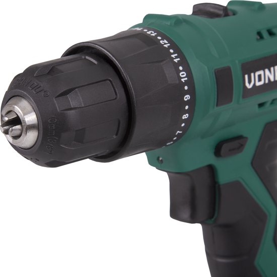 VONROC Akkubohrmaschine - 12V Li-Ion - Inkl. 1x Akku, Schnellladegerät, Schraubbits & Aufbewahrungstasche