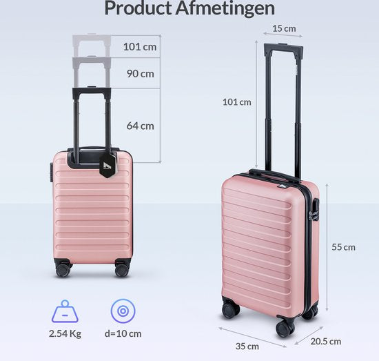 Nohrd Handgepäck Koffer - Rose Gold - Reisekoffer mit Rädern - 55x35x20 cm - Handgepäck Trolley Leichtgewicht - Reisekoffer - Trolley auf Rädern - Koffer