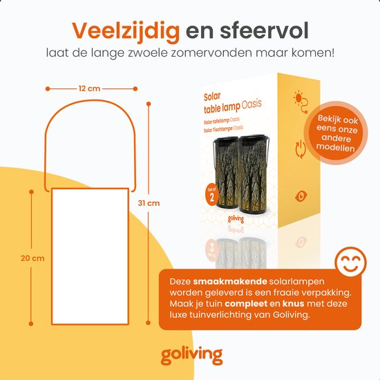 Goliving Solar Tischleuchte Oasis - Außenleuchte - 2 Stück - Außenlaterne - Solar Gartenleuchte - LED Außenleuchte - Pendelleuchte - 20 cm - Metall - Bronze