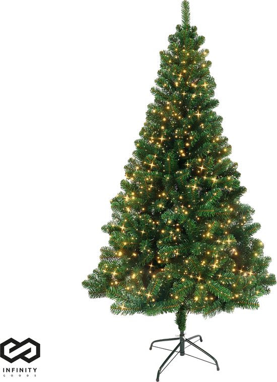 Infinity Goods Künstlicher Weihnachtsbaum mit LED-Lichtern - 240 cm - Realistischer Weihnachtsbaum aus Kunststoff - Metallständer - Grün