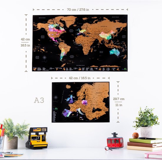 Atlas & Green Scratch Map - 2 Stück - Scratch Weltkarte - Weltkarte & Europa Karte - Poster Welt & Europa - 42x29,7 cm & 29,7x21 cm - Wanddekoration Weltkarte
