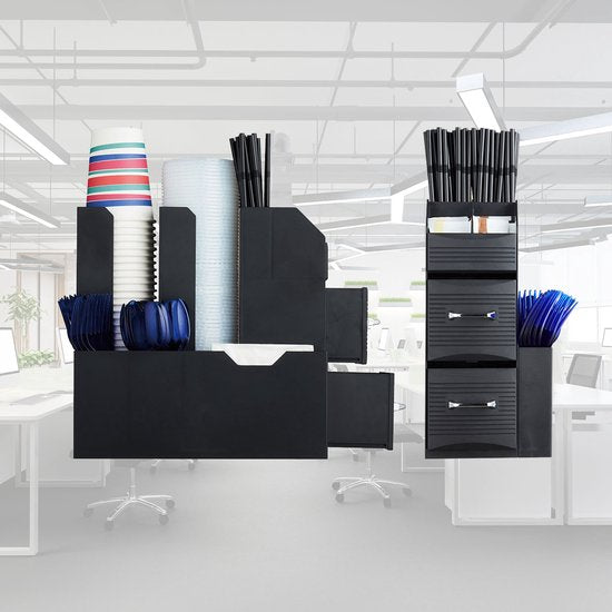 BRASQ Kaffee- und Tee-Organizer Schwarz - Platzsparender Küchen-Organizer mit 9 Fächern & 2 Schubladen - Coffee Station