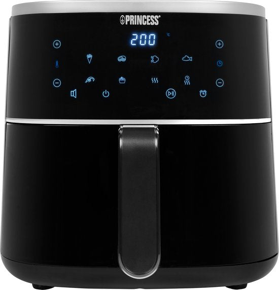 Princess Digitale Heißluftfritteuse 182238 - Mit höhenverstellbarem Grillrost - Groß 4 Liter - Schwarz - Digitaler Touchscreen - 8 Automatikprogramme