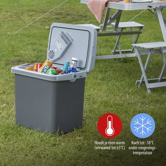 Tristar Coolbox KB-7424 - Kühlbox 22 Liter - Leichtgewicht mit Tragegriff - Thermoelektrisches Kühlsystem - Mit 12V Stecker für unterwegs und im Auto - Umrüstbar auf 230V Netzstecker - Grau