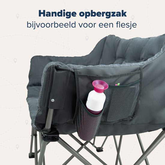 TRVLMORE Campingstuhl - 2 Personen - Zusammenklappbar - Inkl. Tragetasche - Campingstuhl - 240 kg Belastbarkeit - Grau