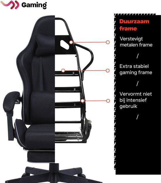 VDD Gaming - Spielesessel mit Massagefunktion und Fußstütze - Spielesessel in der Farbe Schwarz - Spielesessel mit Nackenkissen & verstellbarem Rückenkissen - Ergonomischer Bürostuhl mit gepolsterten Armlehnen - Belastbarkeit bis 150 kg - Verstellbare Rüc