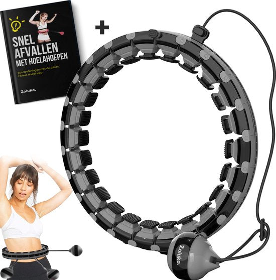 Zoluko Hula Hoop XXL - Inkl. E-Book - Fitness - Mit Gewicht - 130 cm Umfang - Schwarz