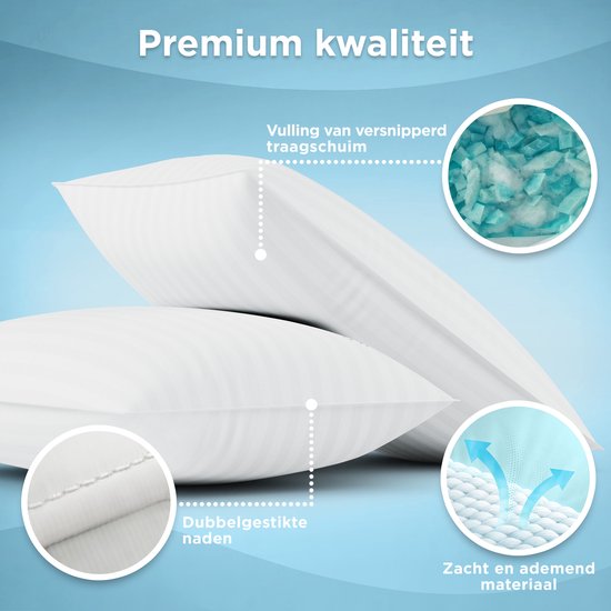 CozySense® Kopfkissen - 2er Set - 50x70 CM - Schlafkissen mit Memory Foam - anpassbare Füllung & abnehmbarer Bezug aus 100% Baumwolle - Kopfkissen - für Seiten-, Bauch- und Rückenschläfer