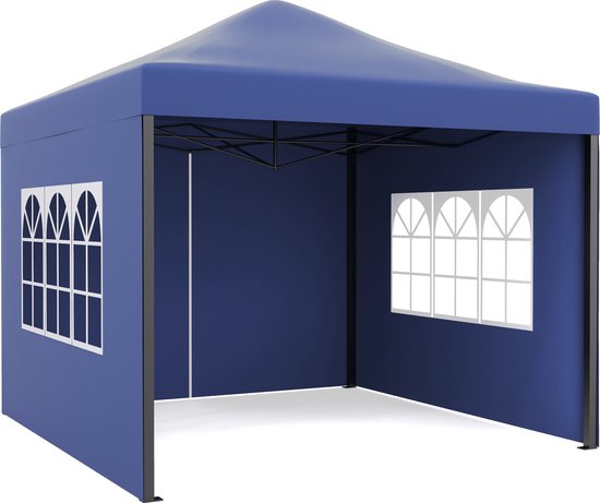 Niceey Partyzelt - 3x3m - Pavillon - faltbar und wasserdicht - Partyzelt mit Seitenwänden - Gartenzelt - einfacher Aufbau - Tragetasche mit Rädern - Dunkelblau