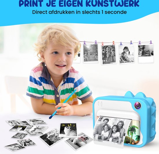 K&L® 3 IN 1 Digitale Kinderkamera + Sofortdruck + Spielkamera - 32GB micro sd Karte - Kamera Kinder - Vlog Kamera mit Spielen - Fotokamera für Kinder - Kleines Spielzeug - Mit Videofunktion - Blau