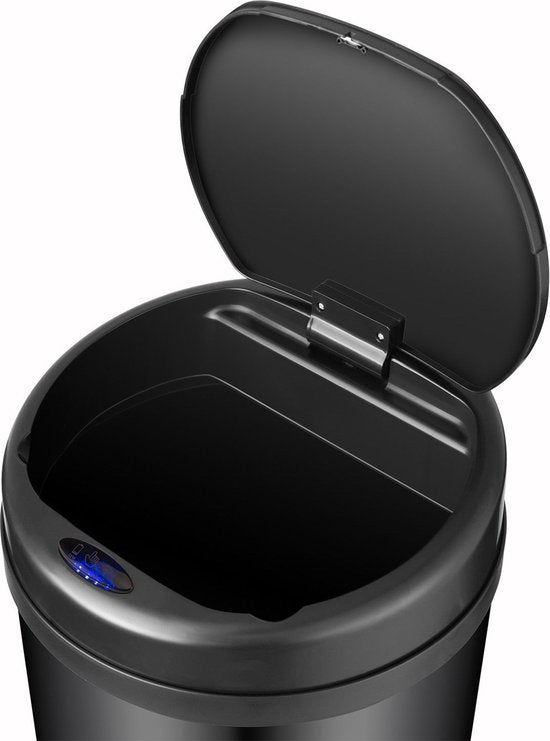 Juskys - Sensor-Mülleimer rund - 40 l & Ø 31 x 68 cm - Ausgestattet mit Automatik-Deckel und Klemmring - Für die hygienische Abfallentsorgung in der Küche - Schwarz pulverbeschichteter Stahl