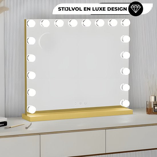 Bayt Hollywood Spiegel mit Beleuchtung - Make-up Spiegel mit Beleuchtung - Spiegel mit Beleuchtung - Hollywood Spiegel 80x60 - dimmbar - 10x Vergrößerung - 80x60cm - Gold