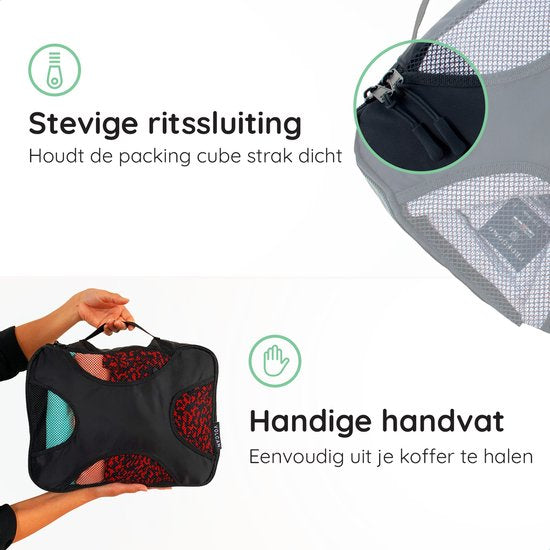 Volcan Packing Cubes - Kofferorganisationsset - 4er Set - Reisewürfel - für Rucksack und Koffer - Schwarz
