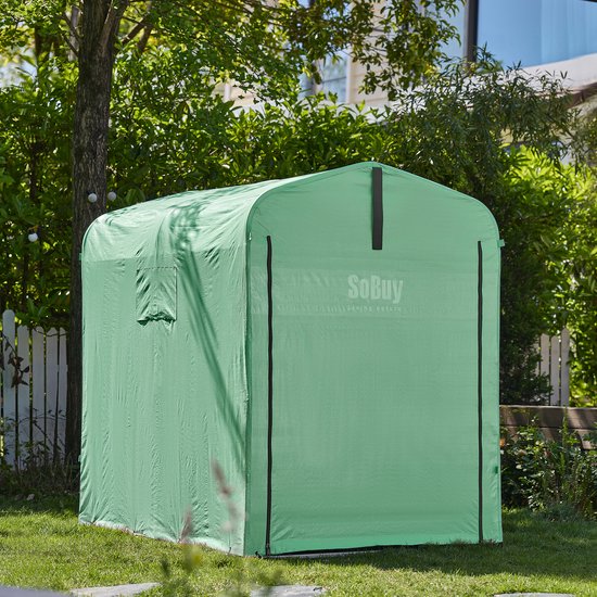 SoBuy KLS11-GR Gerätehaus, Outdoor-Gartenhaus, wasserdicht, Motorhaus mit Haken, Garage für Fahrrad und Werkzeug, Fahrradschuppen, Aufbewahrung und Lagerung, grün, 120 x 176 x 163 cm