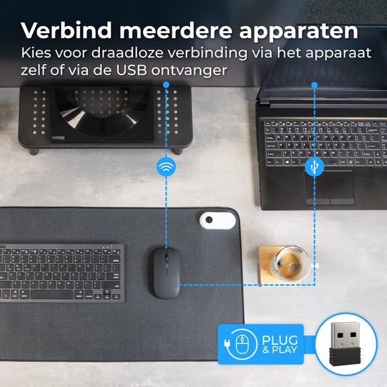 Nuvance Wireless Mouse - Bluetooth - Geräuschlos - Laptop & Gaming - Drahtlos - Computermaus - Links- und Rechtshänder - Schwarz