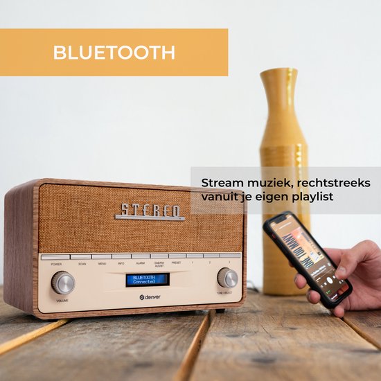 Denver DAB Radio XL - Retro-Radio - Bluetooth - DAB+/ FM - Batterien & Netzanschluss - DAB36LW
