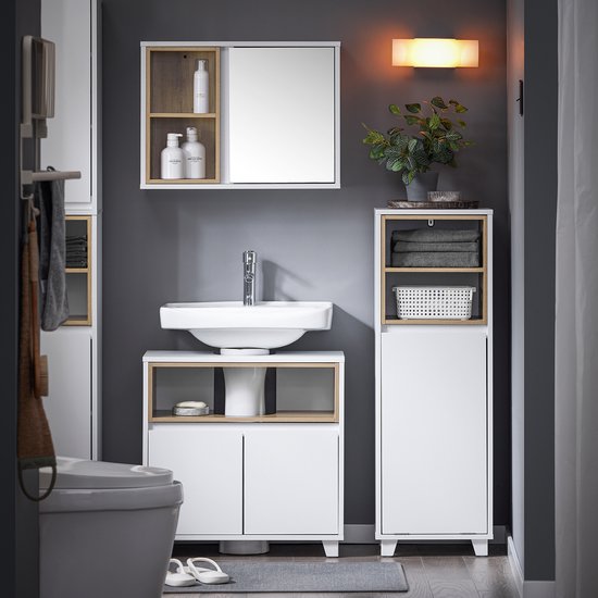 SoBuy Badezimmerschrank - Mit Wäschekorb – BZR146-W – Weiß