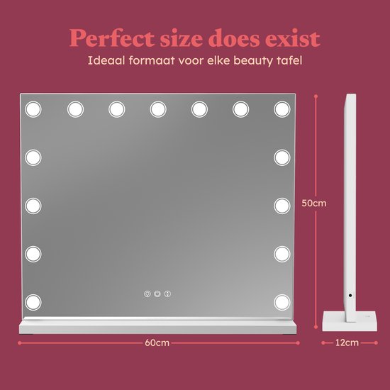 Fraay® Hollywood Spiegel mit Beleuchtung 60x50cm - 3 Lichtmodi - Make-up Spiegel mit 10-facher Vergrößerung Spiegel - LED Dots Beleuchtung dimmbar - Inkl. 2 Beauty Blenders und Puderquaste