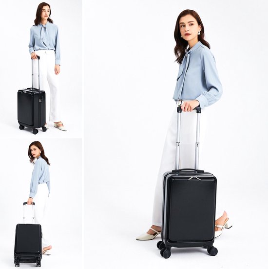 VAIVE Handgepäck Koffer mit Fronttasche - 43L Koffer - Leichter Trolley - Schwarz