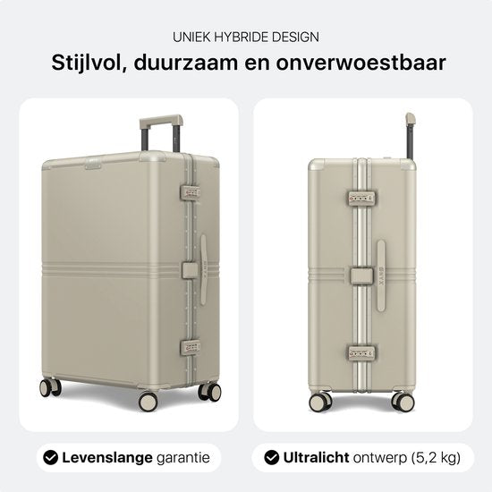 ONYX Hybrid Pro Check-in Koffer Large 100 Liter - Recyceltes Polycarbonat und reißverschlussloses Design - Reisekoffer mit TSA-Schloss und Spinner-Rädern - Leichter Trolley mit Laptopfach - Elfenbeinweiß