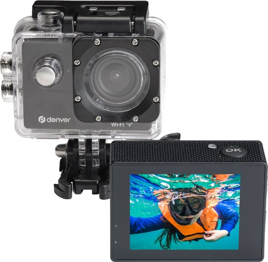 Denver Action Kamera Full HD - 12MP - Foto & Video - WiFi - App - 30M Wasserdicht - Inkl. Zubehör - ACW5054