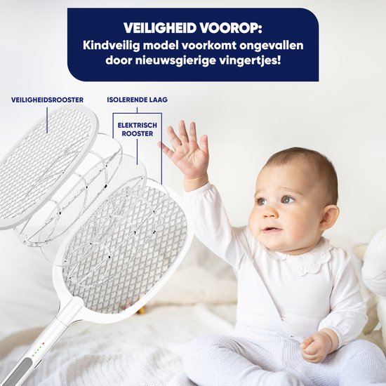 TTD® Premium Elektrische Fliegenklatsche und Mückenlampe Wiederaufladbar - 2 Stufen Fliegenklatsche und Mückenlampe - 2500 Volt - Mit Sicherheitsnetz - UV Licht - Fliegenfänger - Fliegenlampe - Mückenlampe für Innen und Außen - Mückenfänger - Insektenlamp