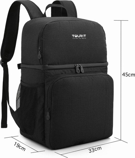 Kühlrucksack (28L) - Für 16 Dosen - Lunchtasche für Frauen und Männer - Schwarz