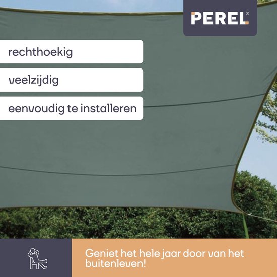 Perel Schattentuch, wasserabweisend, 4 x 3 m, 160 g/m², Polyester, rechteckig, grüngrau
