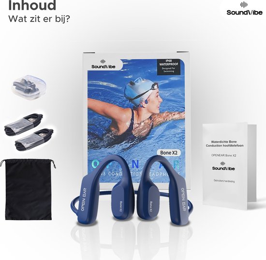 Soundvibe® Bone Conduction Headphones Blue - Sport-Kopfhörer - Sport-Kopfhörer - Kabellose Kopfhörer - Wasserfest - 8 GB interne Speicherkarte - Sport-Kopfhörer - Für alle Handys und Laptops - Lauf-Kopfhörer - Kabellose Kopfhörer