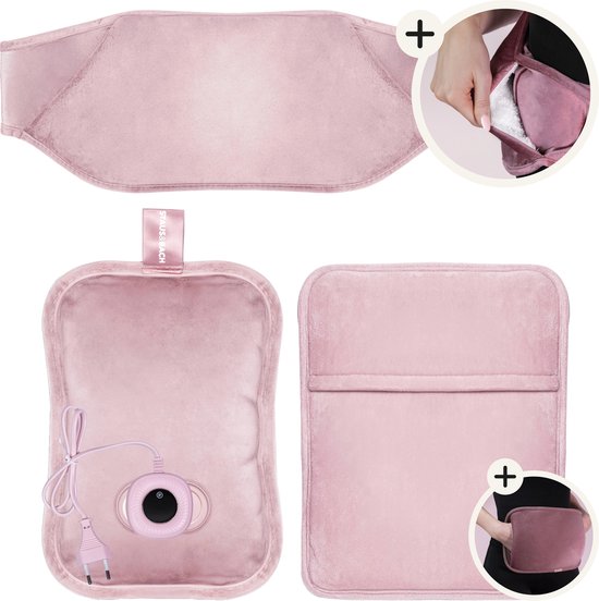 STAUS&BACH Elektrische Wärmflasche - Mit Hülle - 3 Wärmestufen - 2 bis 10 Stunden warm - Pink
