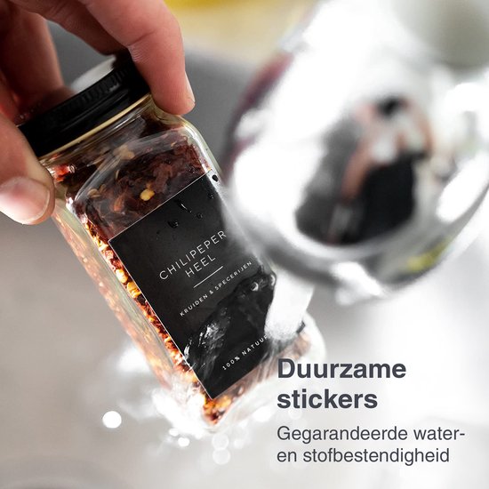 Deleca 180x Kräuteraufkleber für Einmachgläser - runde & rechteckige Etiketten - Etiketten für Suppentöpfe & Gewürzdosen - wasserfest - niederländisch/schwarz
