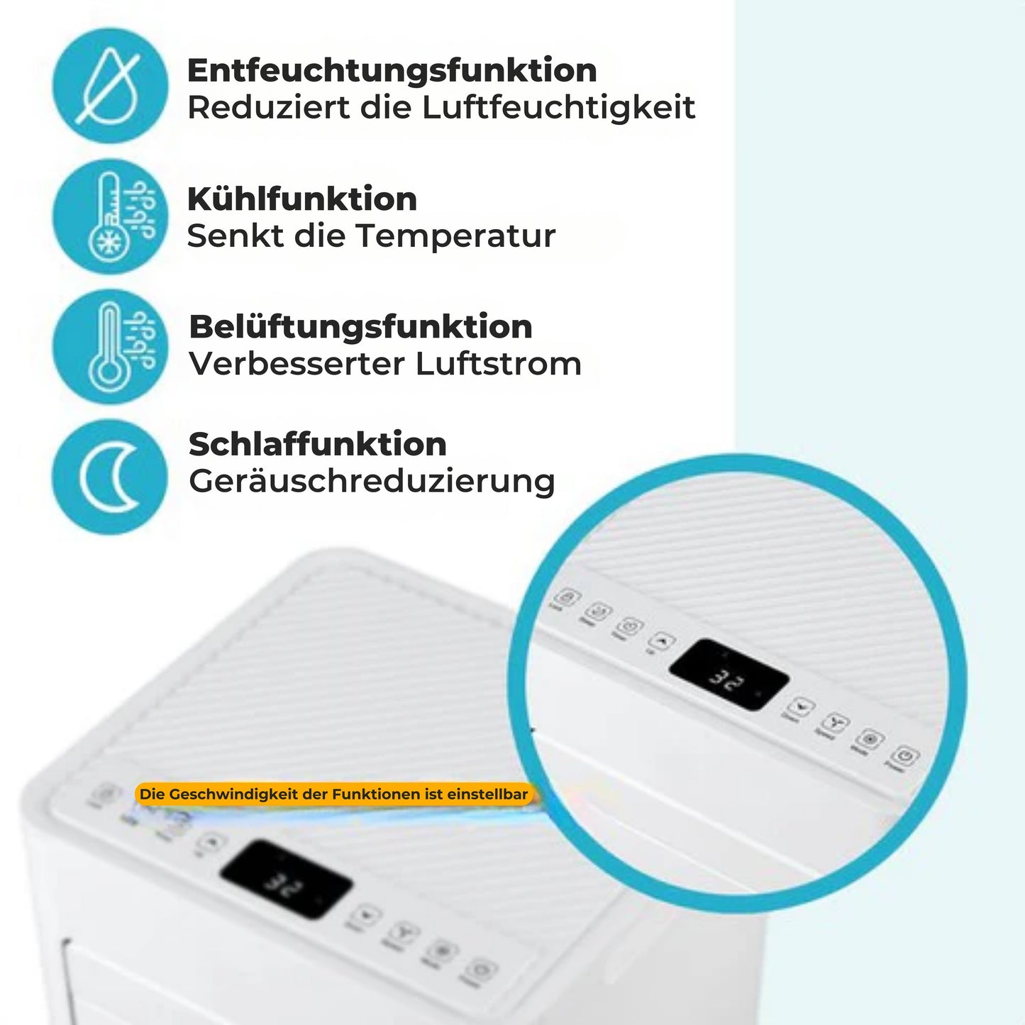 MOA Mobile Air Conditioner - 7.000 BTU - Klimagerät - Fernbedienung - Energieklasse A - Fensterdichtungssätze - Bis zu 60 m³ Kühlleistung - Entfeuchter - Weiß